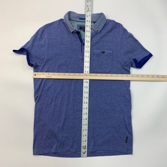 Ted Baker Polo Shirt Mens 4 (US M) SLIM Ocean Heather Cotton Chest Pocket Golf - Picture 7 of 11